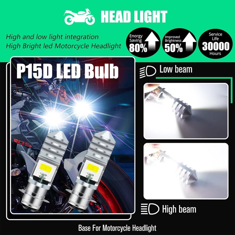 HAISECA 2Pcs 9-48V ATV LED Bulbs White,1800LM Hi-Lo Beam 4COBs H6M P15D LED Bulbs for or Motorcycle,Y amaha,ATVS Y FM350 450 400 660 700 Raptor. - Image 2